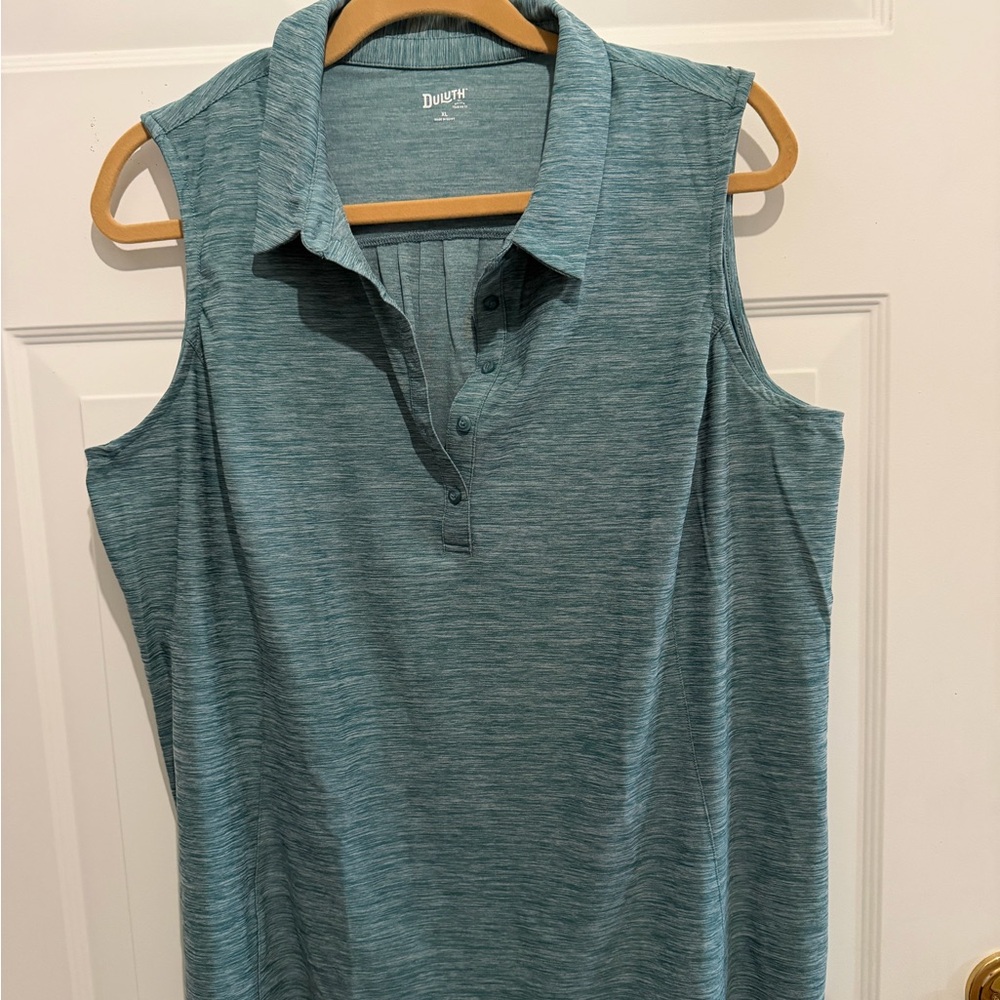Duluth Trading Armachillo sleeveless polo shirt in teal, size XL
